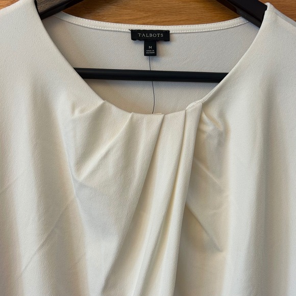 Talbots Ivory Cream Long Sleeve Ruched Neck Top Shirt Women's Size Medium NWT - Picture 2 of 7